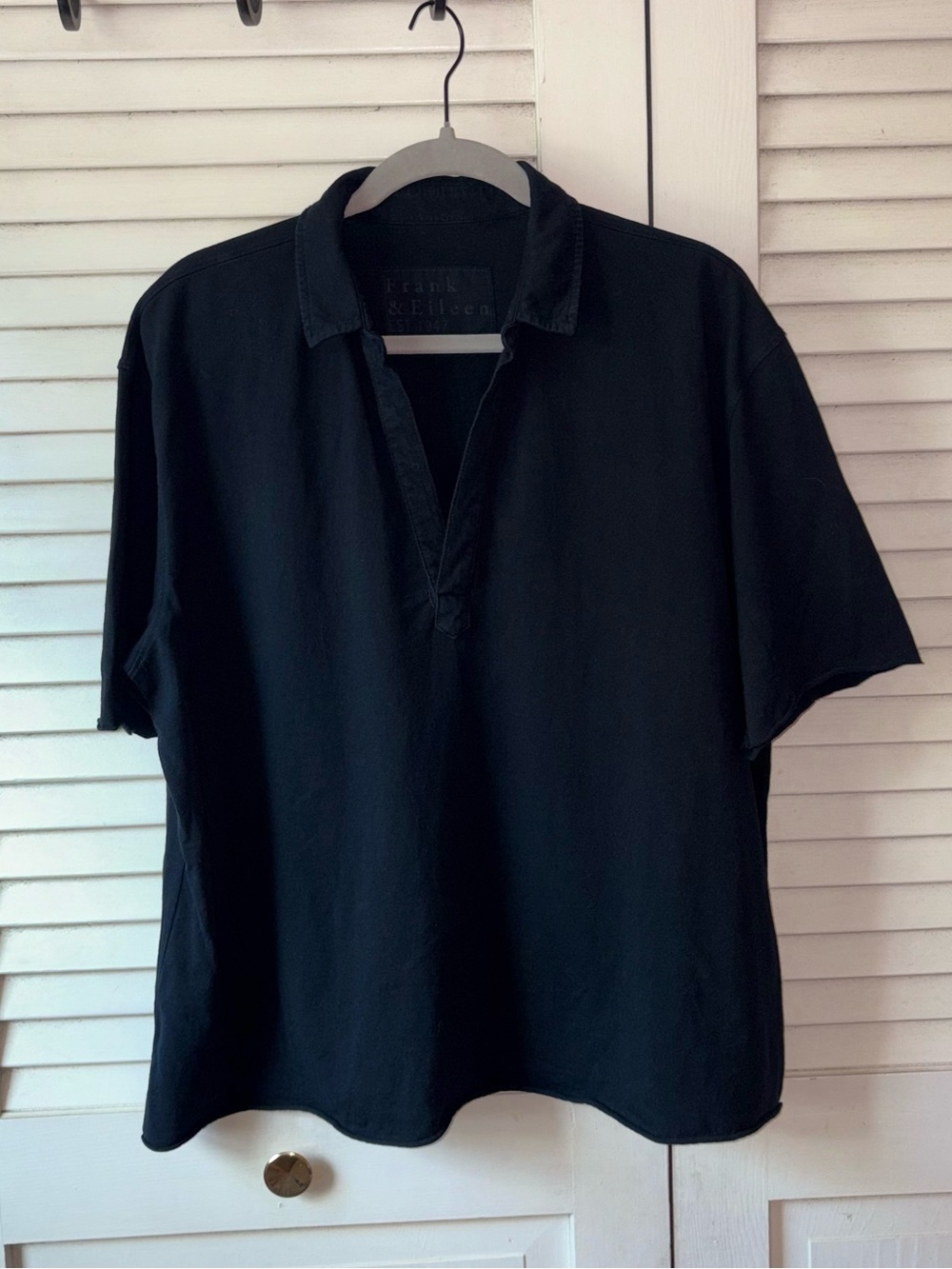 Frank & Eileen Patty Polo Top XL Black Raw Hem Oversized Short Sleeve - Picture 3 of 5